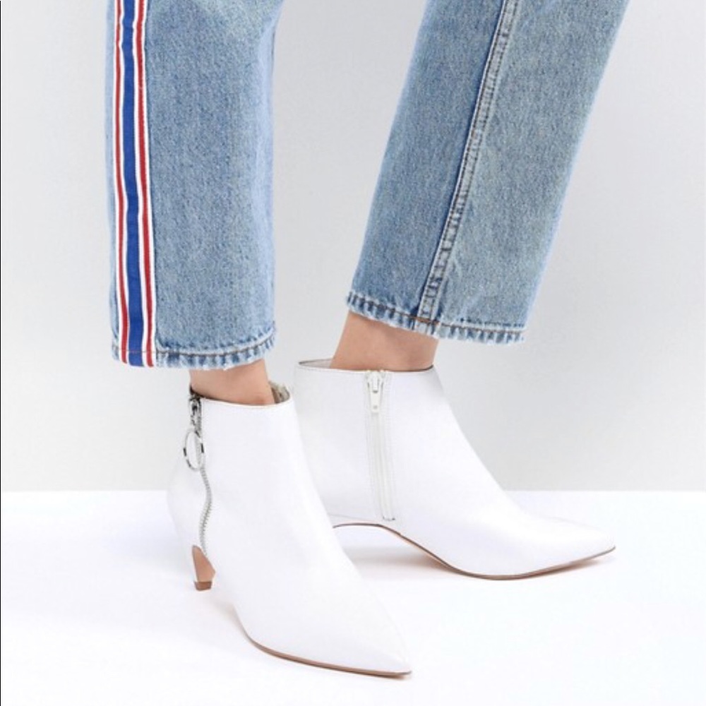 Faith White Zip Detail Peg Heeled Ankle Boots